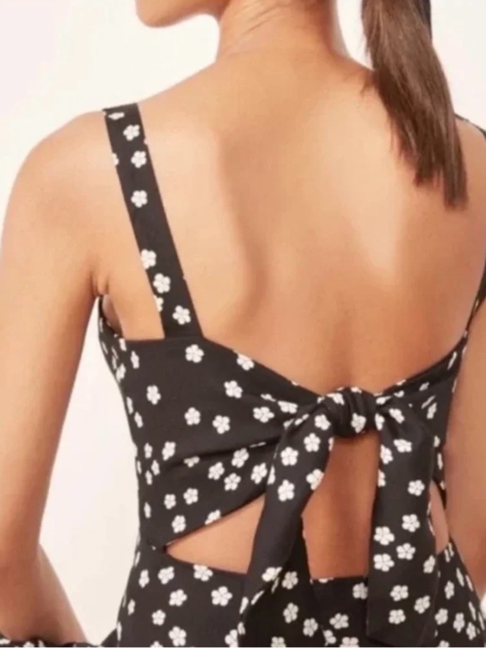 Reformation Abby Black Mini Dress with White Daisy Print Sundress - Picture 2 of 7
